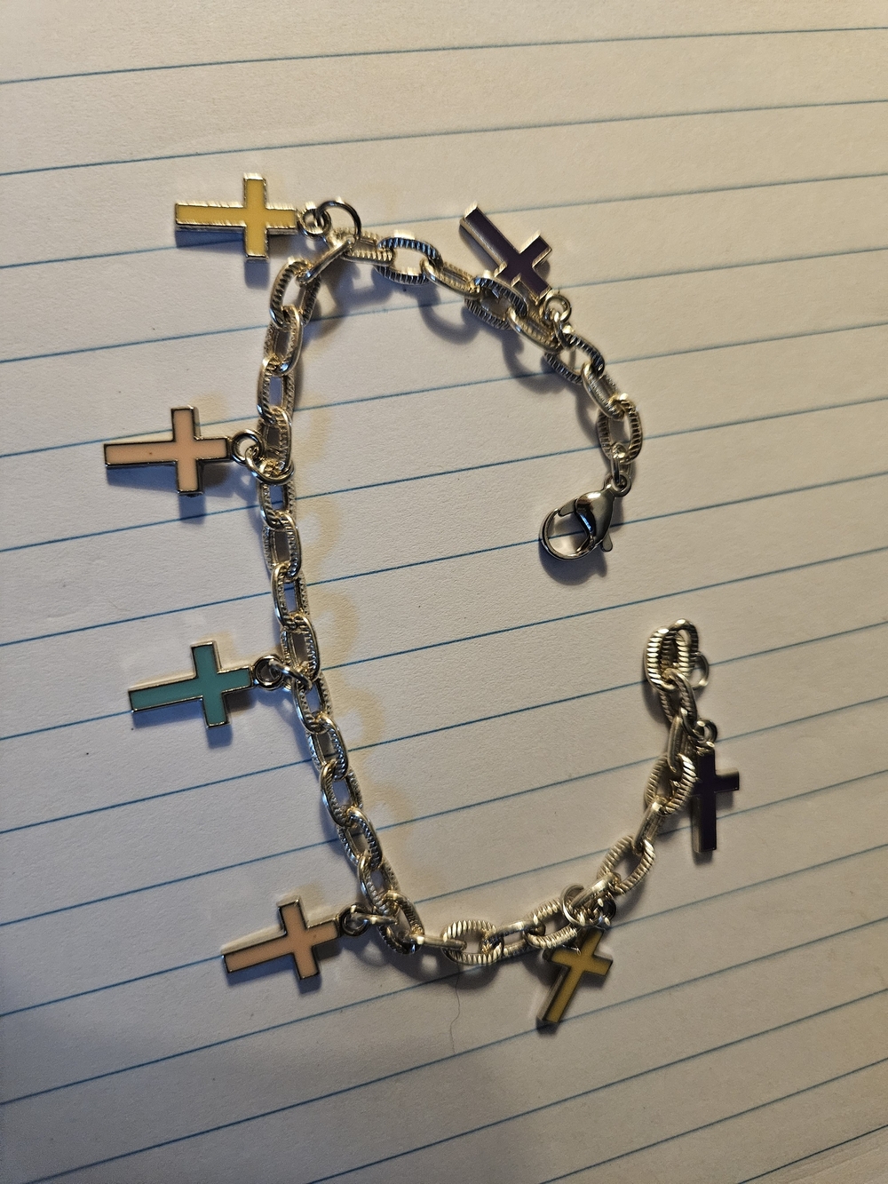 Silver Cross Charm Bracelet with Multicolor Enamel Crosses